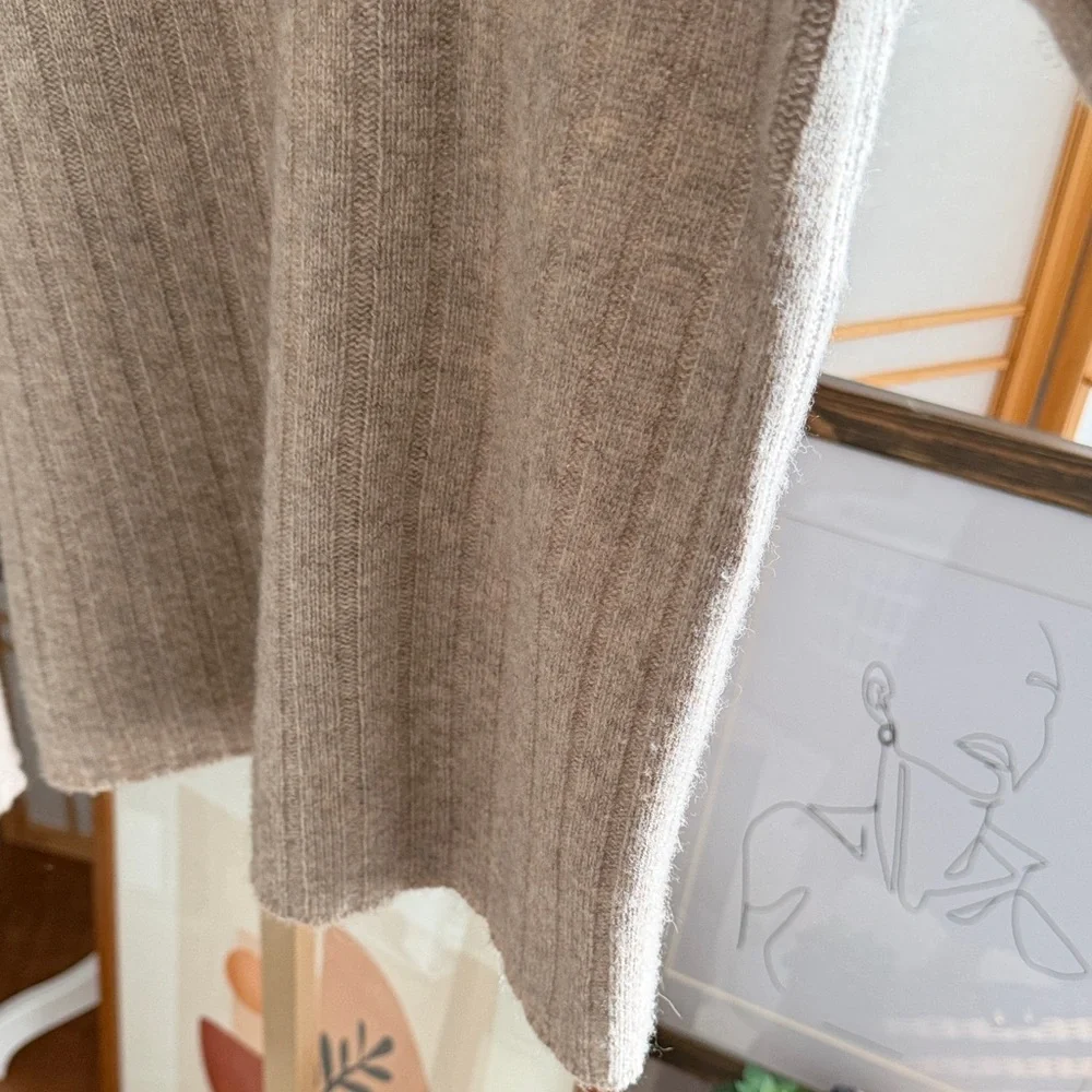 Gentle Herd Ribbed Collared Sweater Taupe Wool Blend Pullover Size L - Picture 11 of 14